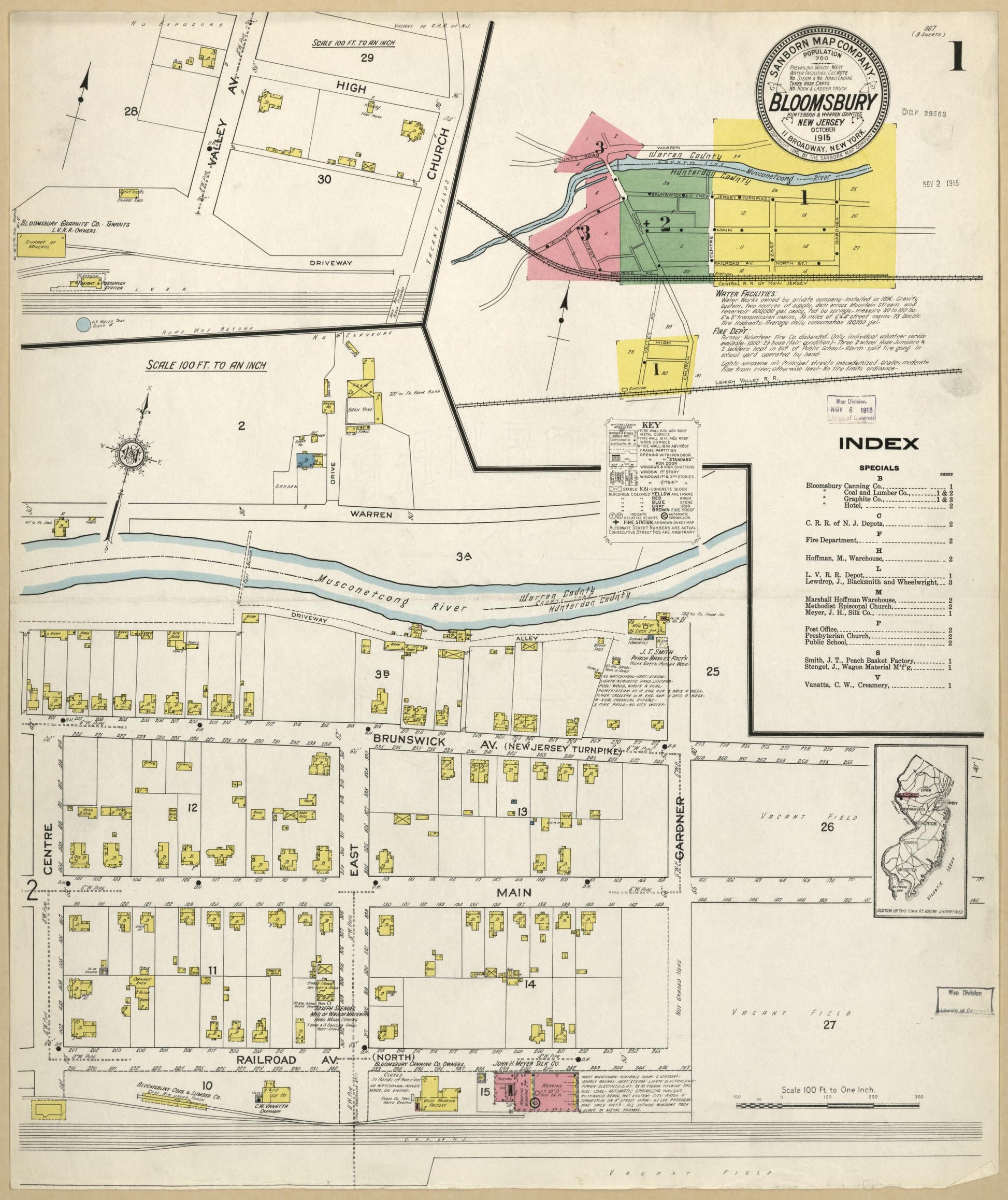 Sanborn Fire Insurance Map from Bloomsbury, Hunterdon County, New Jersey. (1915) – Historic Sanborn Fire Insurance Map Print