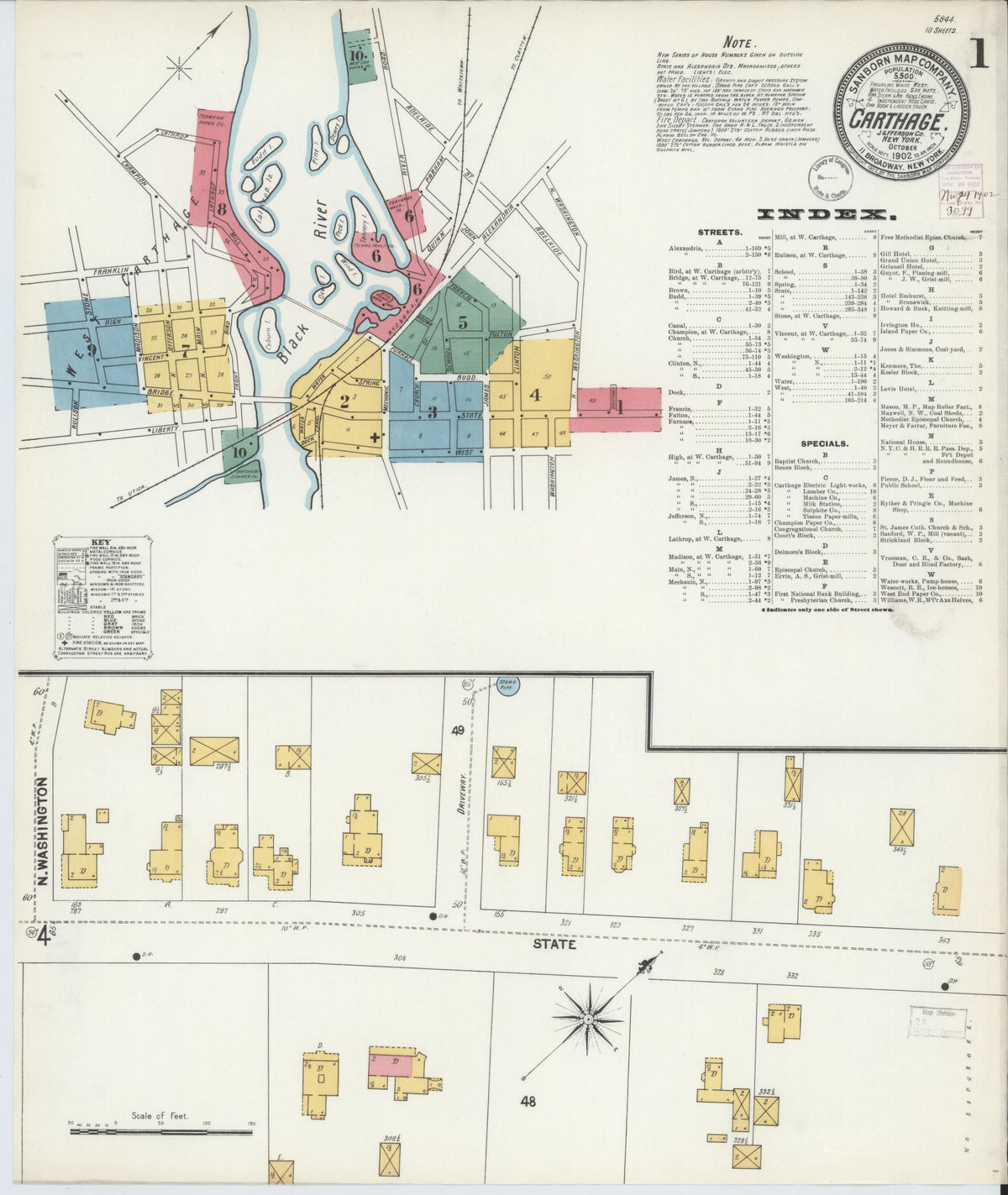Sanborn Fire Insurance Map from Carthage, Jefferson County, New York (1902), Sheet #0001 - Complete Map Set gallery image, historic Sanborn map, vintage wall art, New York New York