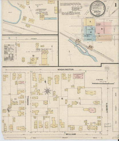 Sanborn Fire Insurance Map from Bath, Steuben County, New York (1888), Sheet #0001 - Complete Map Set gallery image, historic Sanborn map, vintage wall art, New York New York