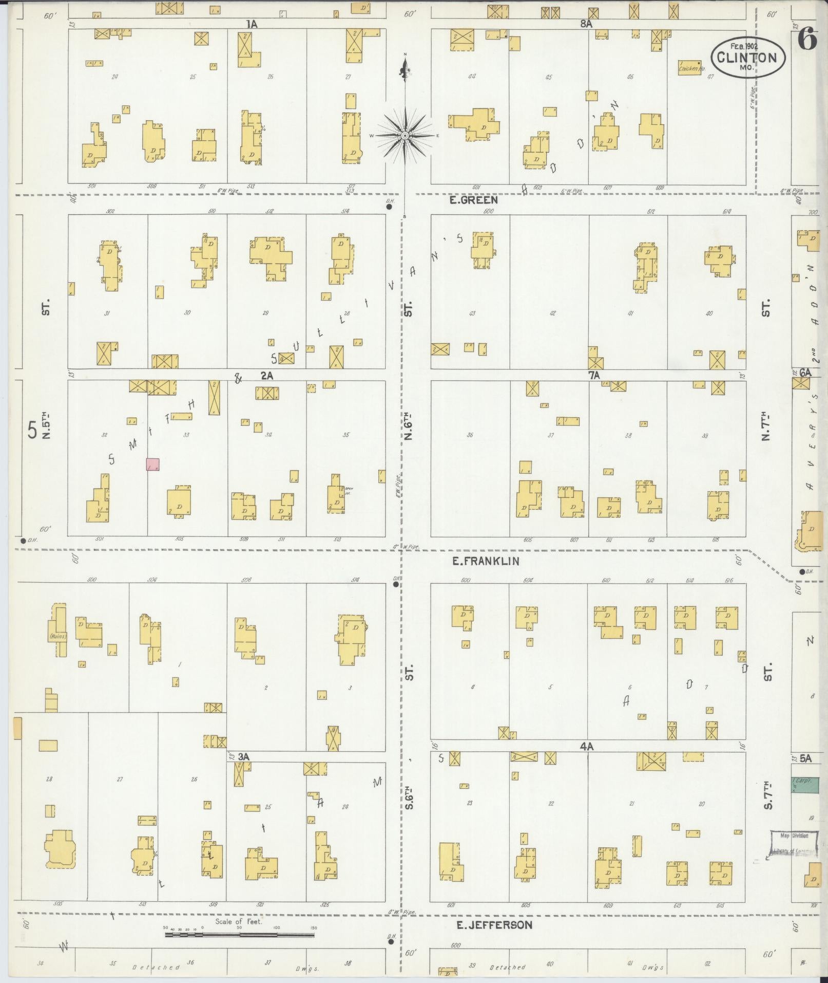 Sanborn Fire Insurance Map from Clinton, Henry County, Missouri (1902), Sheet #0006 - Complete Map Set gallery image, historic Sanborn map, vintage wall art, Missouri Missouri