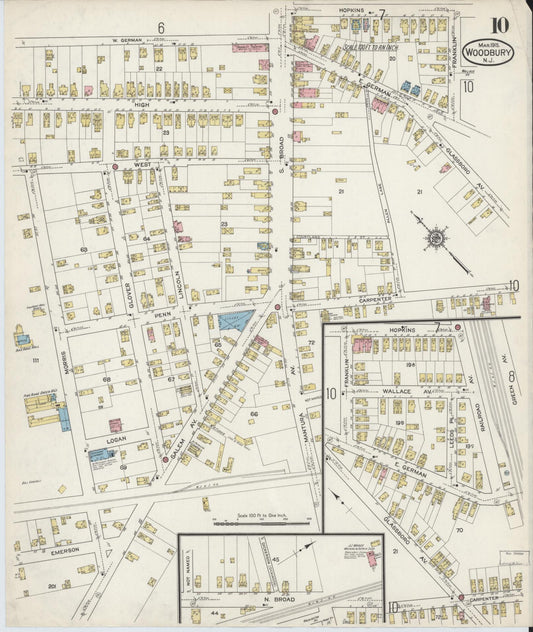 Sanborn Fire Insurance Map from Woodbury, Gloucester County, New Jersey (1915), Sheet #0010 - Historic Sanborn Fire Insurance Map Print, vintage old map wall art, antique decor, genealogy gift, New Jersey New Jersey map