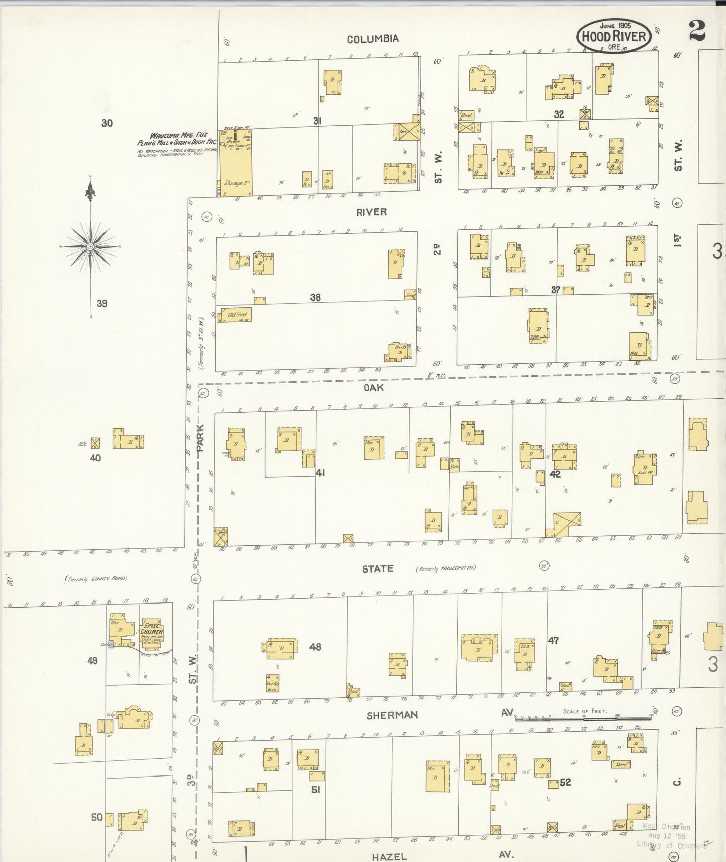 Sanborn Fire Insurance Map from Hood River, Hood River County, Oregon (1905), Sheet #0002 - Historic Sanborn Fire Insurance Map Print, vintage old map wall art, antique decor, genealogy gift, Oregon Oregon map