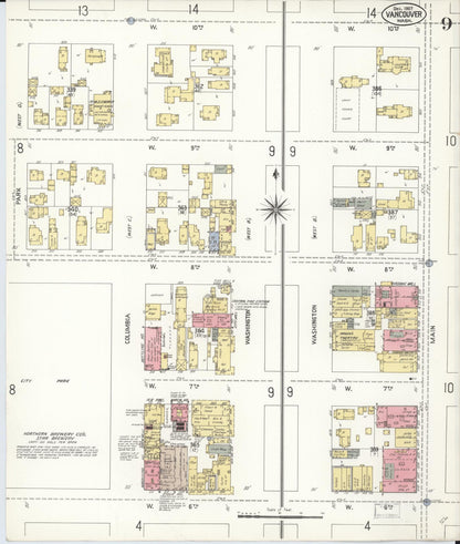 Sanborn Fire Insurance Map from Vancouver, Clark County, Washington (1907), Sheet #0009 - Complete Map Set gallery image, historic Sanborn map, vintage wall art, Washington Washington