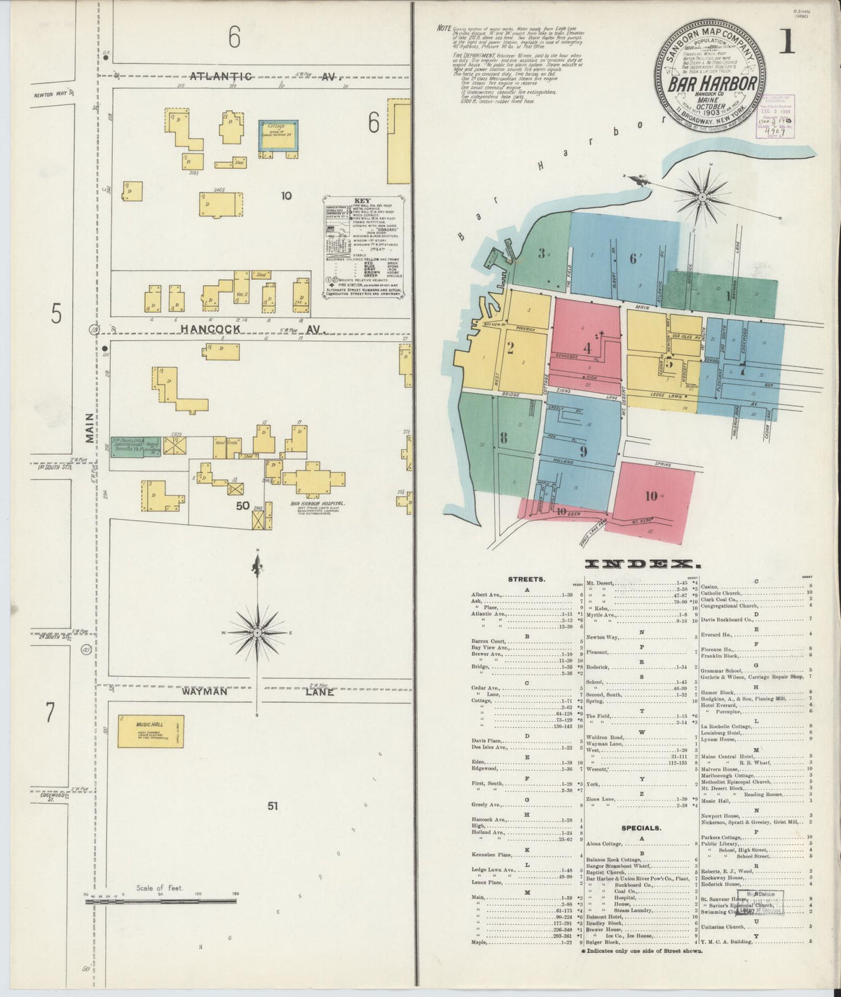 Sanborn Fire Insurance Map from Bar Harbor, Hancock County, Maine (1903), Sheet #0001 - Complete Map Set gallery image, historic Sanborn map, vintage wall art, Maine Maine