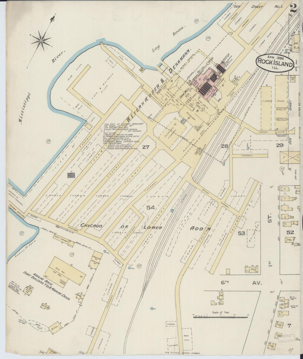 Sanborn Fire Insurance Map from Rock Island, Rock Island County, Illinois (1886), Sheet #0002 - Complete Map Set gallery image, historic Sanborn map, vintage wall art, Illinois Illinois