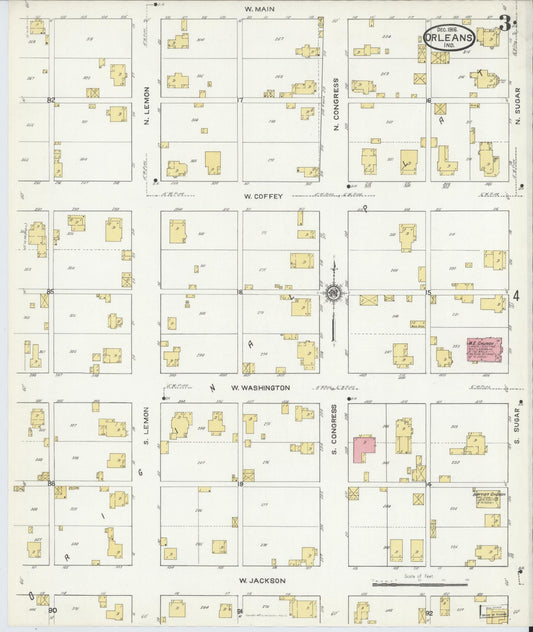 Sanborn Fire Insurance Map from Orleans, Orange County, Indiana (1916), Sheet #0003 - Historic Sanborn Fire Insurance Map Print, vintage old map wall art, antique decor, genealogy gift, Indiana Indiana map