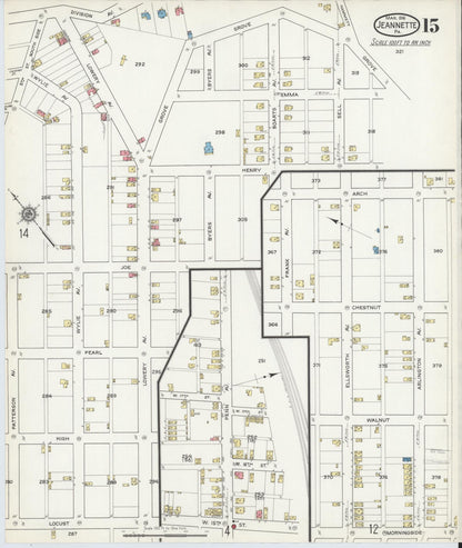 Sanborn Fire Insurance Map from Jeannette, Westmoreland County, Pennsylvania (1916), Sheet #0015 - Complete Map Set gallery image, historic Sanborn map, vintage wall art, Pennsylvania Pennsylvania