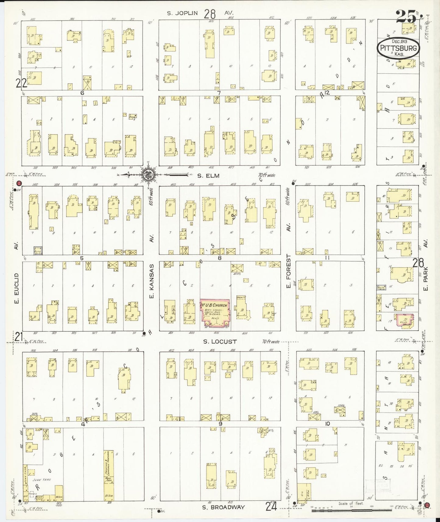 Sanborn Fire Insurance Map from Pittsburg, Crawford County, Kansas (1913), Sheet #0025 - Complete Map Set gallery image, historic Sanborn map, vintage wall art, Kansas Kansas
