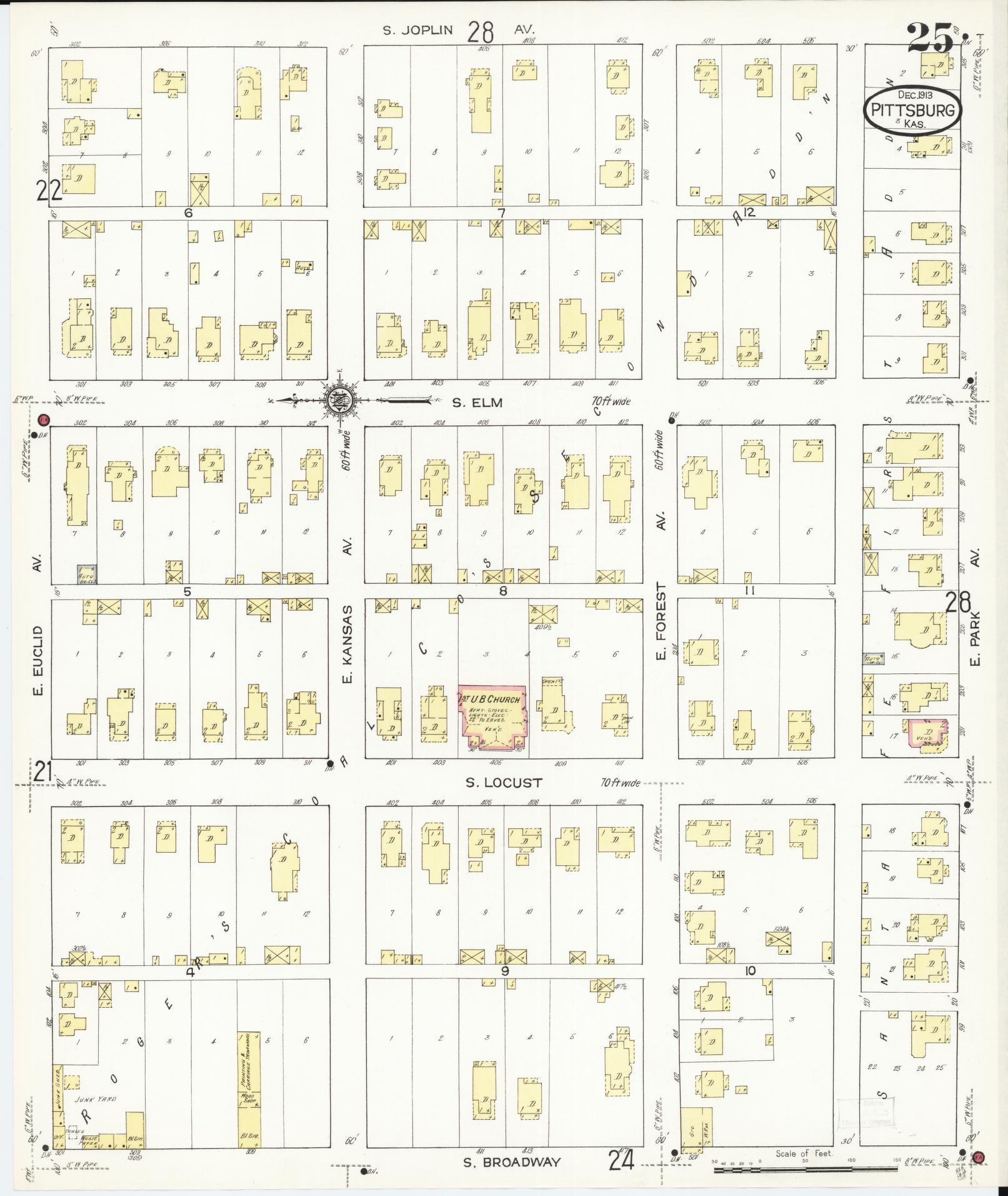 Sanborn Fire Insurance Map from Pittsburg, Crawford County, Kansas (1913), Sheet #0025 - Complete Map Set gallery image, historic Sanborn map, vintage wall art, Kansas Kansas