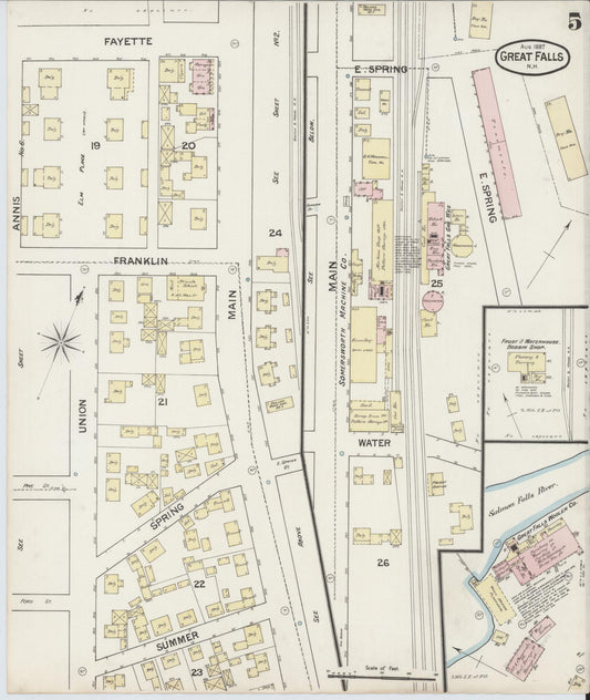 Sanborn Fire Insurance Map from Great Falls, Strafford County, New Hampshire (1887), Sheet #0005 - Historic Sanborn Fire Insurance Map Print, vintage old map wall art, antique decor, genealogy gift, New Hampshire New Hampshire map