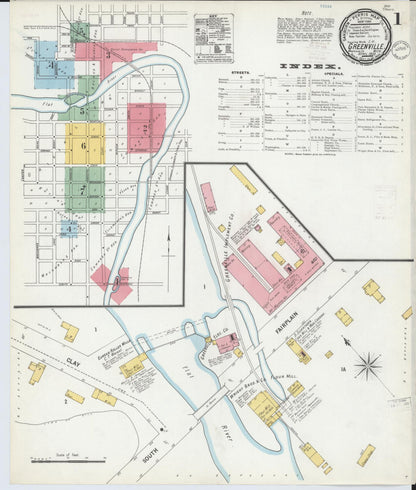 Sanborn Fire Insurance Map from Greenville, Montcalm County, Michigan (1900), Sheet #0001 - Complete Map Set gallery image, historic Sanborn map, vintage wall art, Michigan Michigan