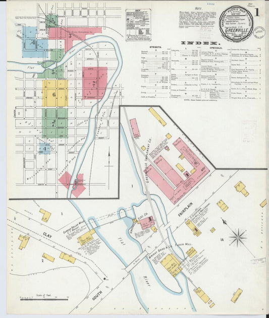 Sanborn Fire Insurance Map from Greenville, Montcalm County, Michigan (1900), Sheet #0001 - Complete Map Set gallery image, historic Sanborn map, vintage wall art, Michigan Michigan