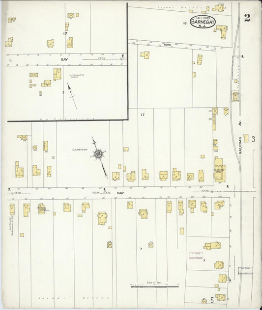 Sanborn Fire Insurance Map from Barnegat, Ocean County, New Jersey (1909), Sheet #0002 - Historic Sanborn Fire Insurance Map Print, vintage old map wall art, antique decor, genealogy gift, New Jersey New Jersey map