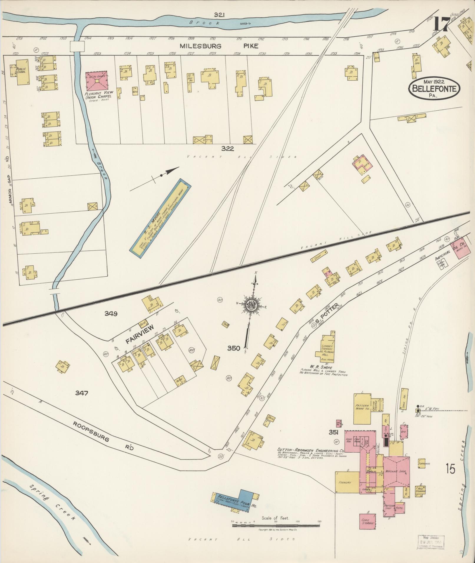 Sanborn Fire Insurance Map from Bellefonte, Centre County, Pennsylvania (1922), Sheet #0017 - Historic Sanborn Fire Insurance Map Print, vintage old map wall art, antique decor, genealogy gift, Pennsylvania Pennsylvania map