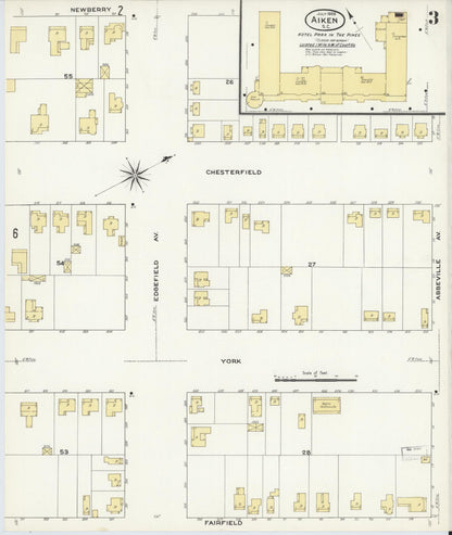 Sanborn Fire Insurance Map from Aiken, Aiken County, South Carolina (1909), Sheet #0003 - Complete Map Set gallery image, historic Sanborn map, vintage wall art, South Carolina South Carolina