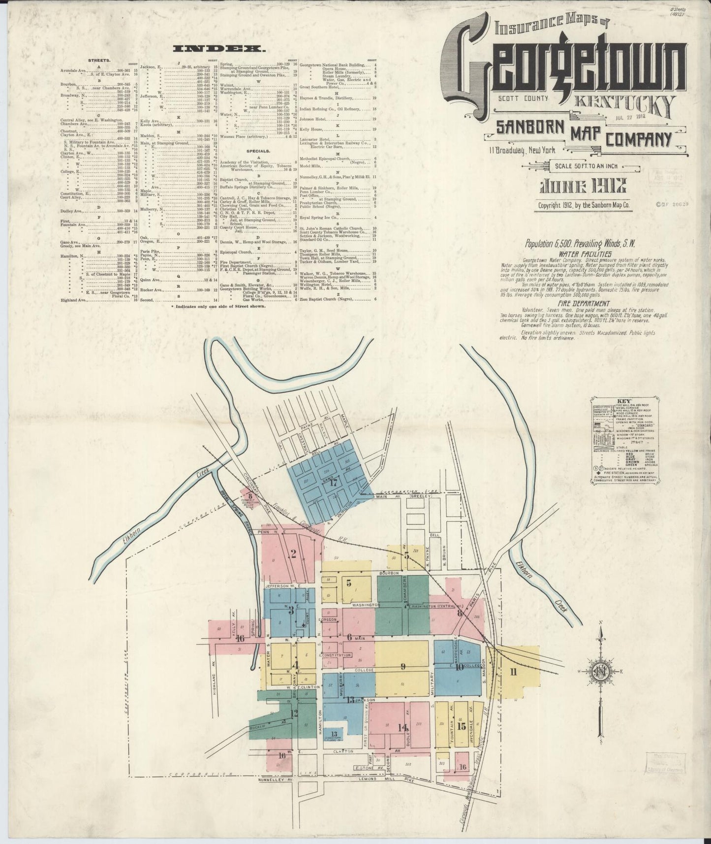 Sanborn Fire Insurance Map from Georgetown, Scott County, Kentucky (1912), Sheet #0001 - Complete Map Set gallery image, historic Sanborn map, vintage wall art, Kentucky Kentucky
