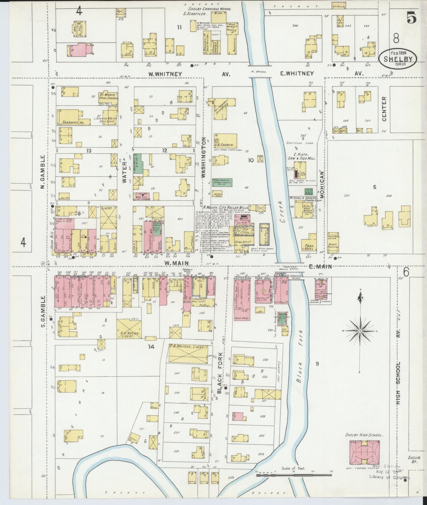 Sanborn Fire Insurance Map from Shelby, Richland County, Ohio (1899), Sheet #0005 - Complete Map Set gallery image, historic Sanborn map, vintage wall art, Ohio Ohio