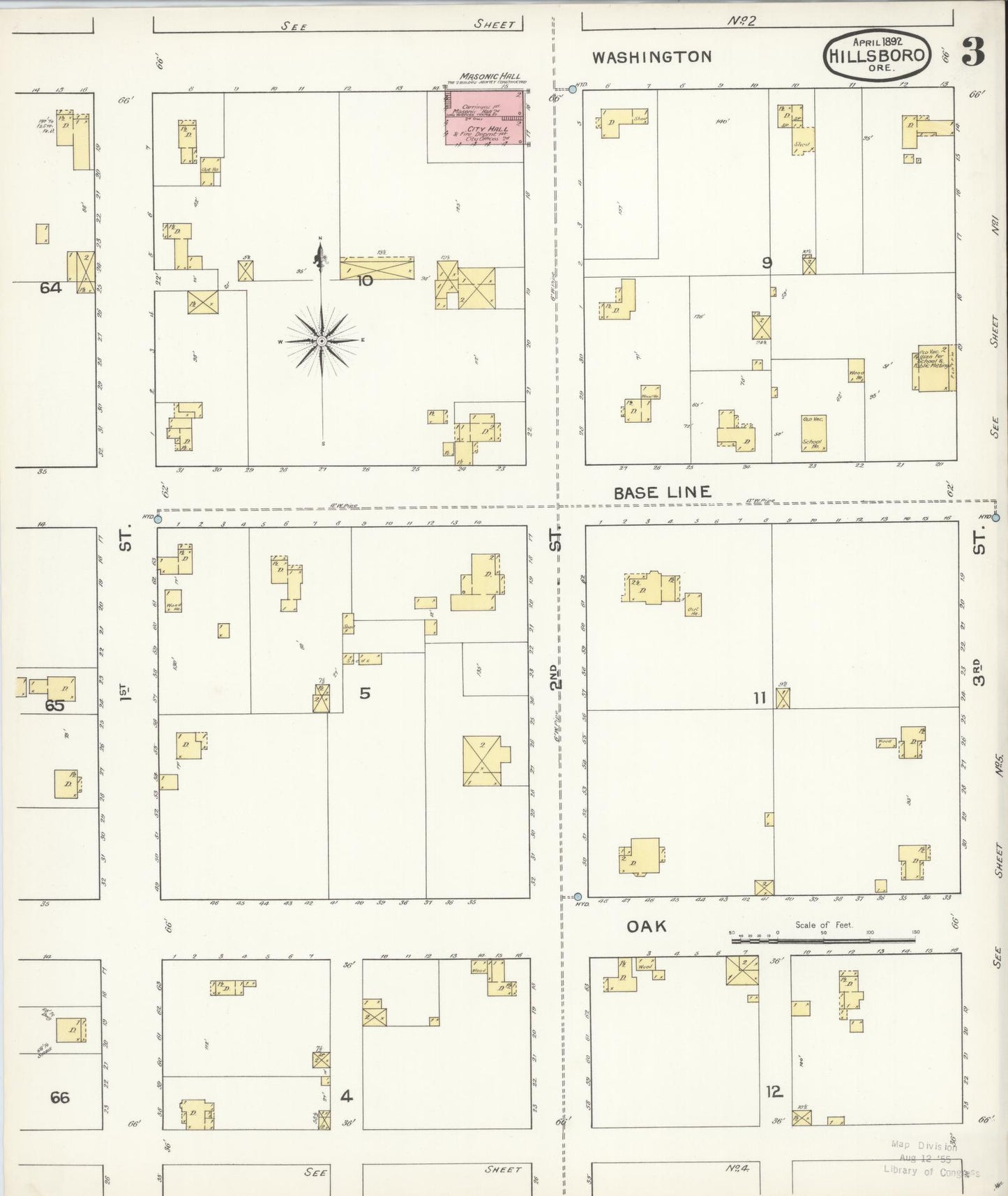 Sanborn Fire Insurance Map from Hillsboro, Washington County, Oregon (1892), Sheet #0003 - Complete Map Set gallery image, historic Sanborn map, vintage wall art, Oregon Oregon