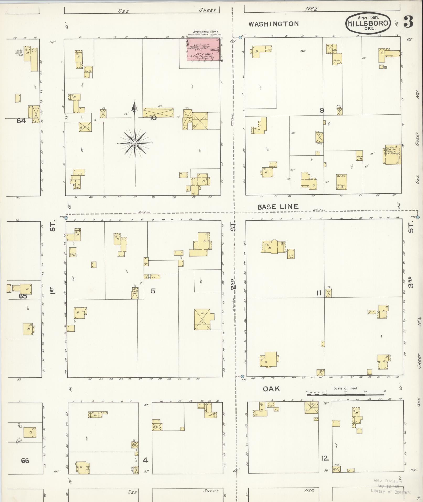 Sanborn Fire Insurance Map from Hillsboro, Washington County, Oregon (1892), Sheet #0003 - Complete Map Set gallery image, historic Sanborn map, vintage wall art, Oregon Oregon
