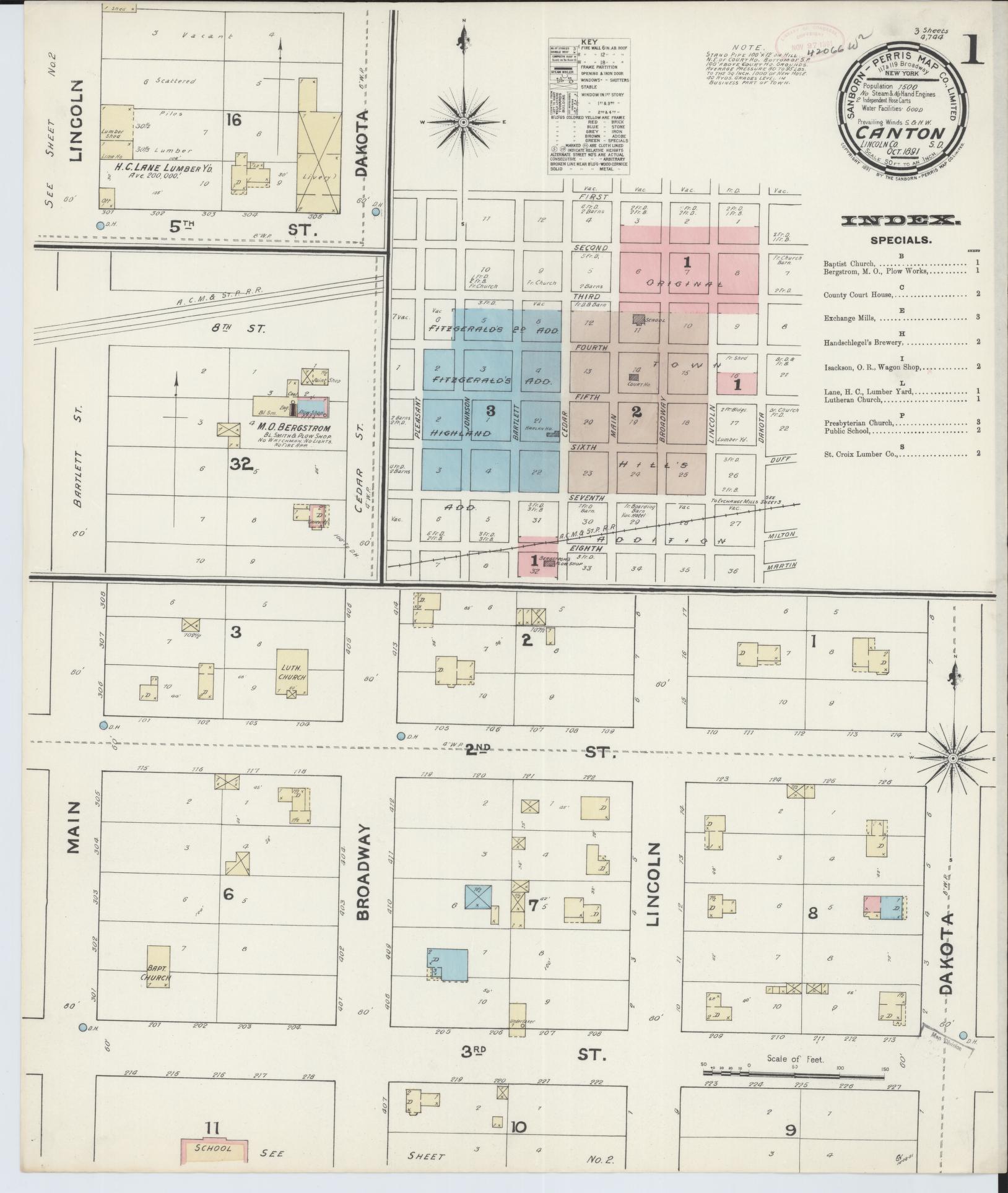Sanborn Fire Insurance Map from Canton, Lincoln County, South Dakota (1891), Sheet #0001 - Complete Map Set gallery image, historic Sanborn map, vintage wall art, South Dakota South Dakota