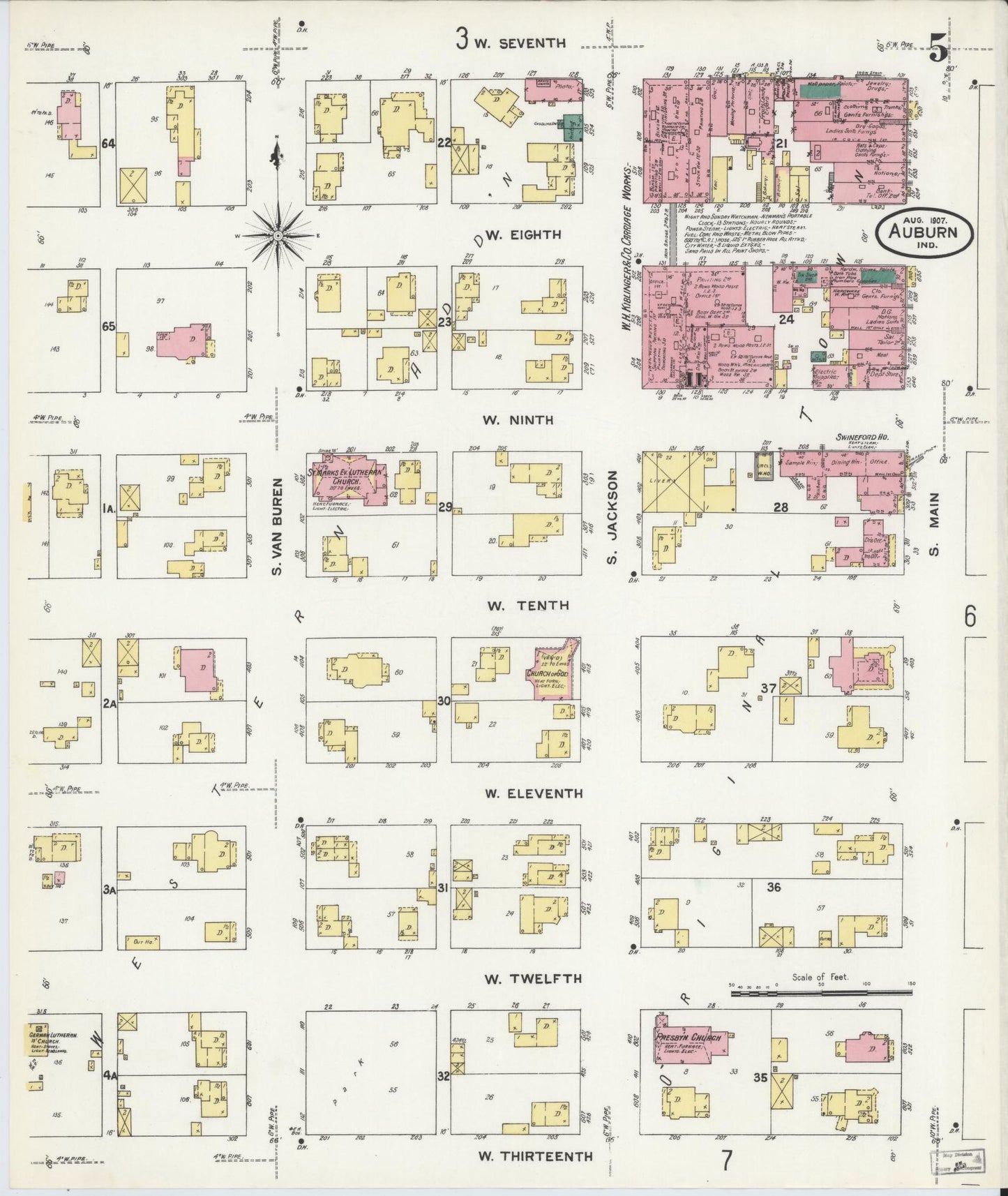 Sanborn Fire Insurance Map from Auburn, De Kalb County, Indiana (1907), Sheet #0005 - Complete Map Set gallery image, historic Sanborn map, vintage wall art, Indiana Indiana