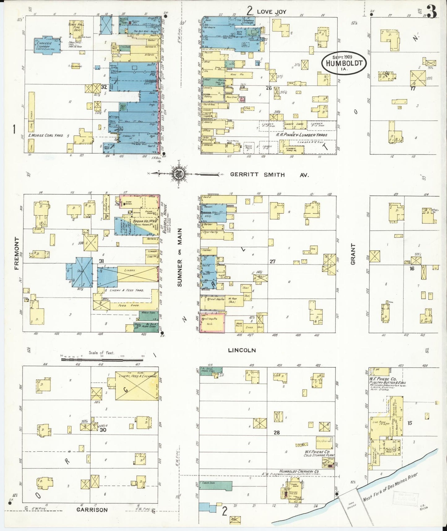 Sanborn Fire Insurance Map from Humboldt, Humboldt County, Iowa (1909), Sheet #0003 - Historic Sanborn Fire Insurance Map Print, vintage old map wall art