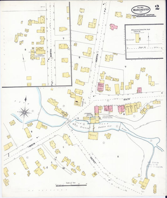 Sanborn Fire Insurance Map from Manchester, Bennington County, Vermont (1904), Sheet #0002 - Historic Sanborn Fire Insurance Map Print, vintage old map wall art, antique decor, genealogy gift, Vermont Vermont map