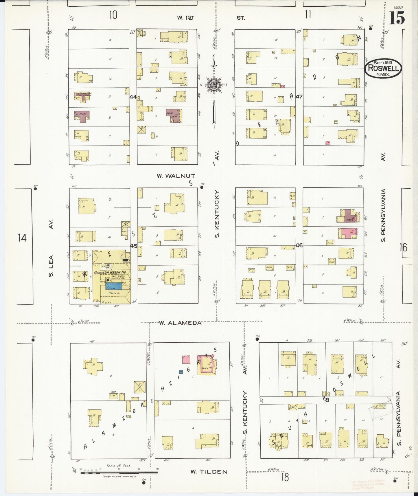 Sanborn Fire Insurance Map from Roswell, Chaves County, New Mexico (1921), Sheet #0015 - Historic Sanborn Fire Insurance Map Print, vintage old map wall art, antique decor, genealogy gift, New Mexico New Mexico map