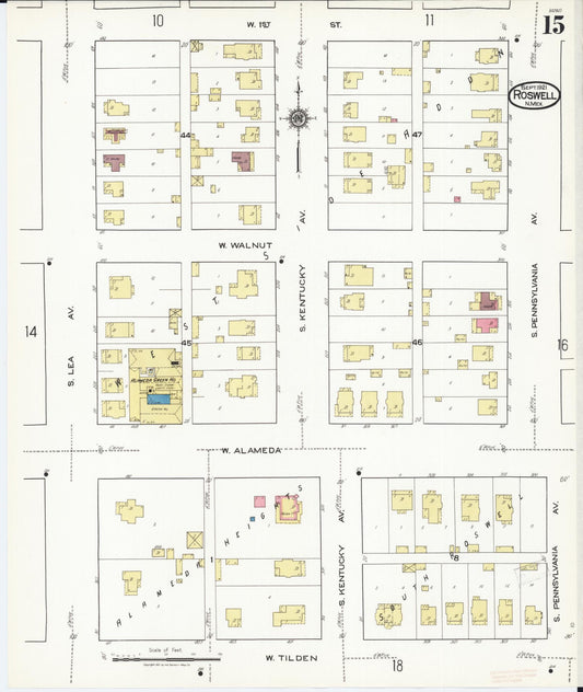 Sanborn Fire Insurance Map from Roswell, Chaves County, New Mexico (1921), Sheet #0015 - Historic Sanborn Fire Insurance Map Print, vintage old map wall art, antique decor, genealogy gift, New Mexico New Mexico map