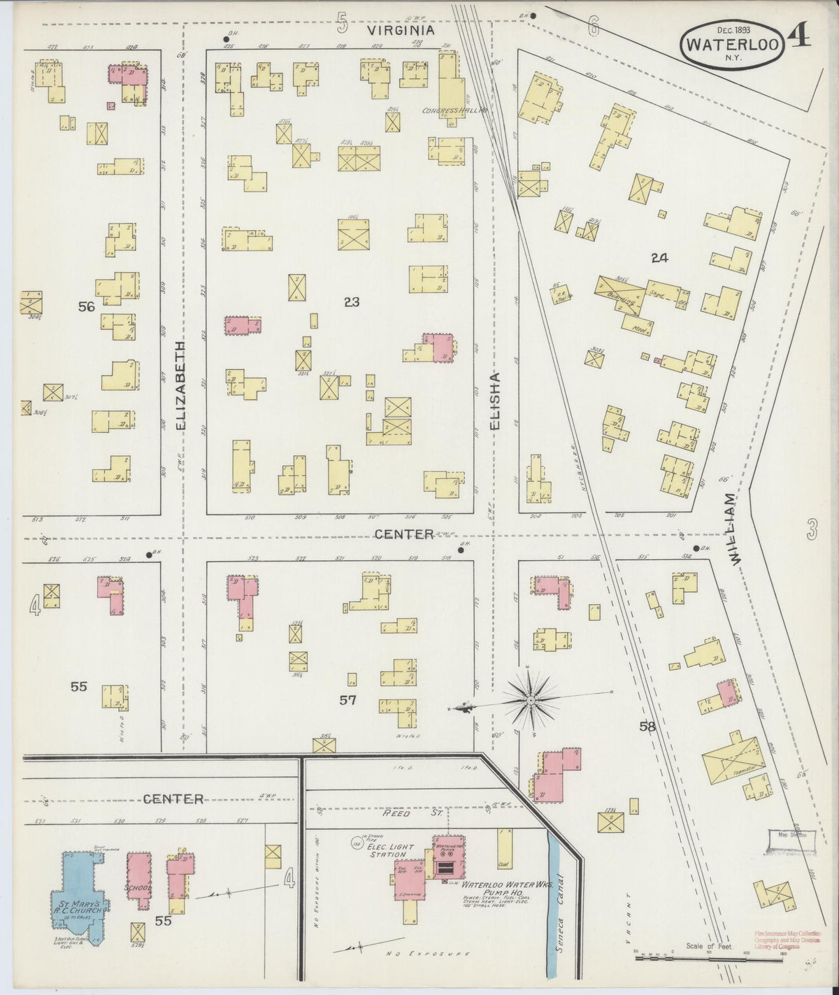 Sanborn Fire Insurance Map from Waterloo, Seneca County, New York (1893), Sheet #0004 - Complete Map Set gallery image, historic Sanborn map, vintage wall art, New York New York