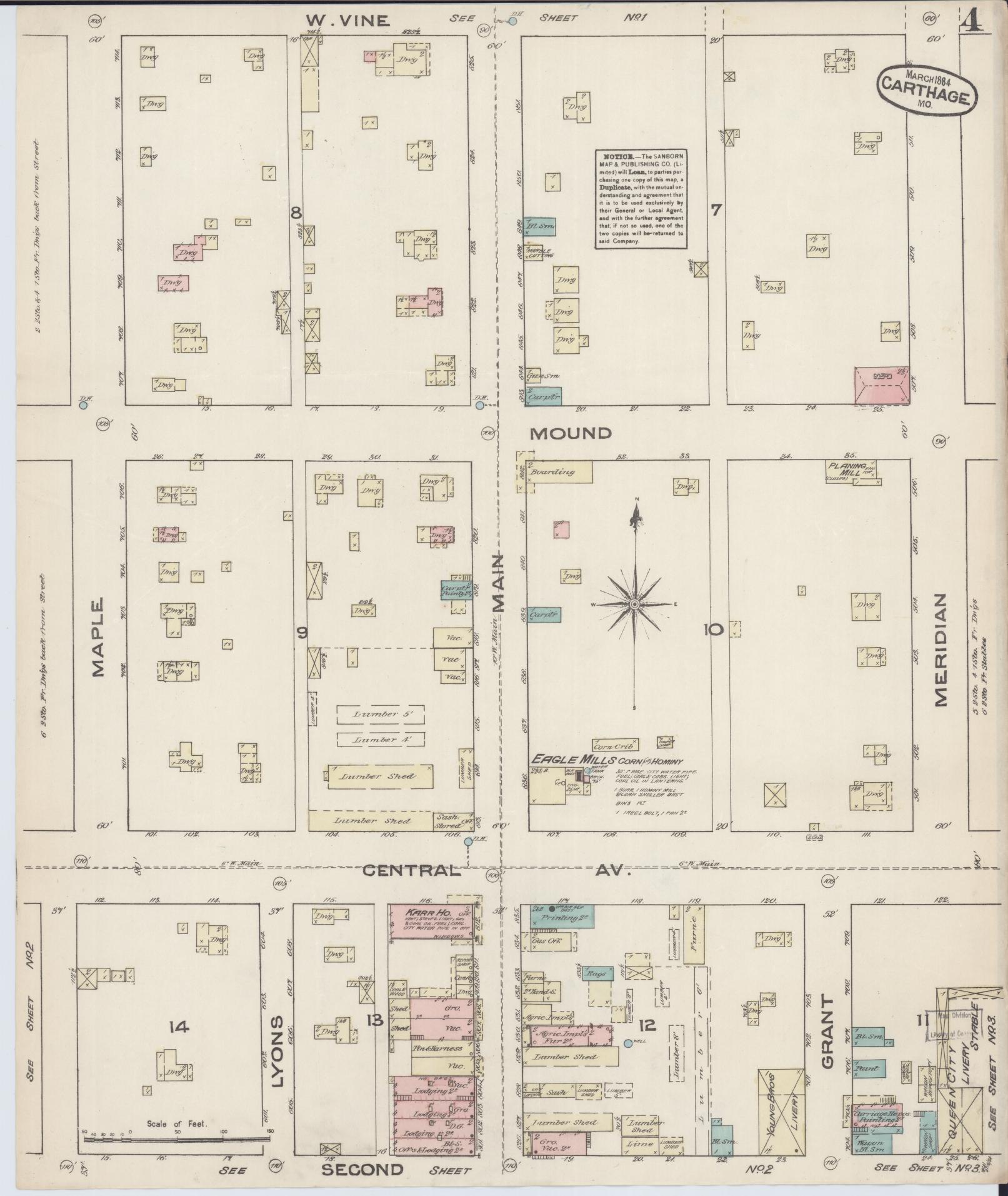 Sanborn Fire Insurance Map from Carthage, Jasper County, Missouri (1884), Sheet #0004 - Historic Sanborn Fire Insurance Map Print, vintage old map wall art, antique decor, genealogy gift, Missouri Missouri map