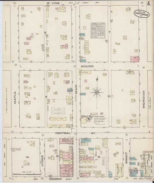 Sanborn Fire Insurance Map from Carthage, Jasper County, Missouri (1884), Sheet #0004 - Historic Sanborn Fire Insurance Map Print, vintage old map wall art, antique decor, genealogy gift, Missouri Missouri map
