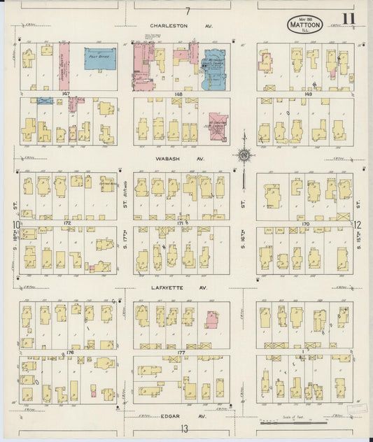 Sanborn Fire Insurance Map from Mattoon, Coles County, Illinois (1915), Sheet #0011 - Historic Sanborn Fire Insurance Map Print, vintage old map wall art, antique decor, genealogy gift, Illinois Illinois map