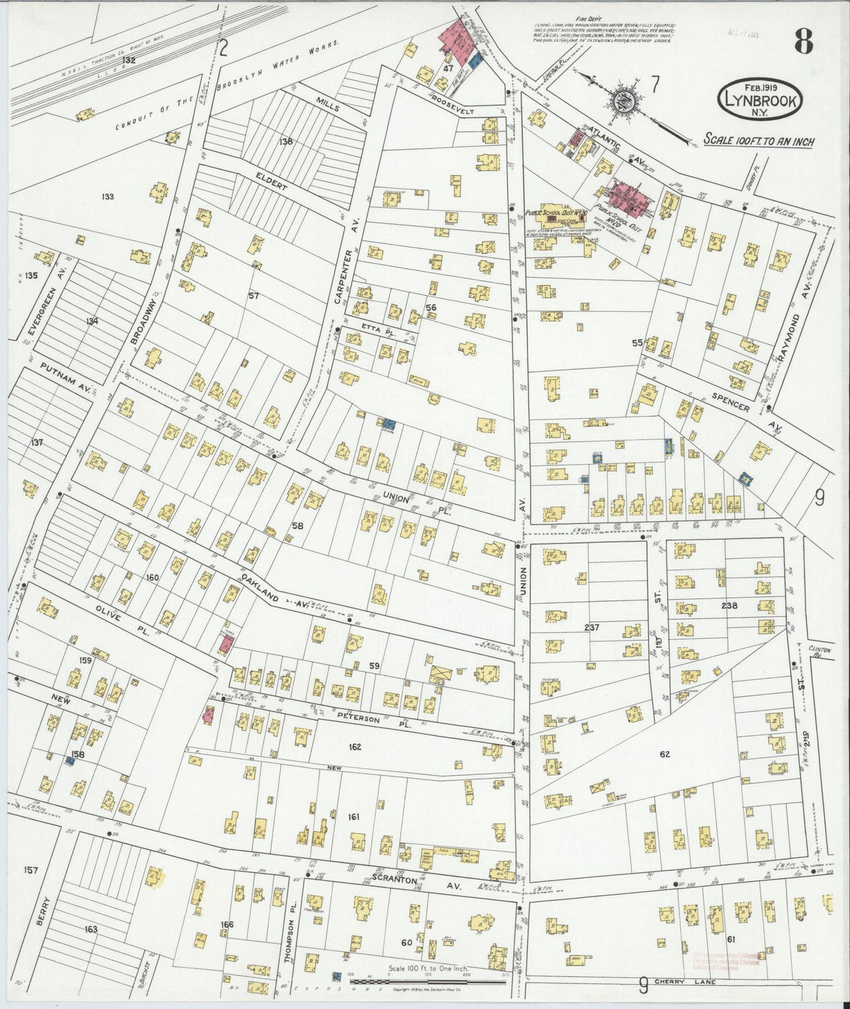 Sanborn Fire Insurance Map from Lynbrook, Nassau County, New York (1919), Sheet #0008 - Complete Map Set gallery image, historic Sanborn map, vintage wall art, New York New York