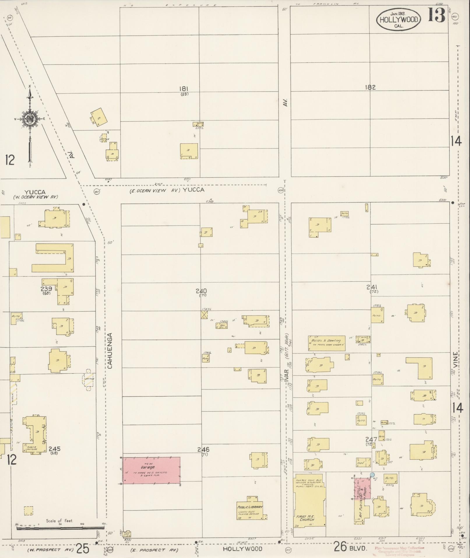 Sanborn Fire Insurance Map from Hollywood, Los Angeles County, California (1913), Sheet #0013 - Historic Sanborn Fire Insurance Map Print, vintage old map wall art, antique decor, genealogy gift, California California map