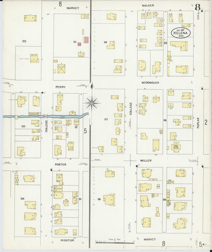 Sanborn Fire Insurance Map from Helena, Phillips County, Arkansas (1907), Sheet #0008 - Complete Map Set gallery image, historic Sanborn map, vintage wall art, Arkansas Arkansas