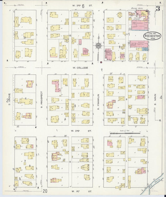 Sanborn Fire Insurance Map from Rochester, Olmsted County, Minnesota (1914), Sheet #0003 - Historic Sanborn Fire Insurance Map Print, vintage old map wall art, antique decor, genealogy gift, Minnesota Minnesota map