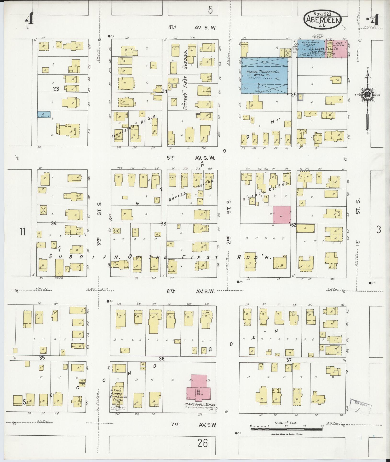 Sanborn Fire Insurance Map from Aberdeen, Brown County, South Dakota (1923), Sheet #0004 - Complete Map Set gallery image, historic Sanborn map, vintage wall art, South Dakota South Dakota