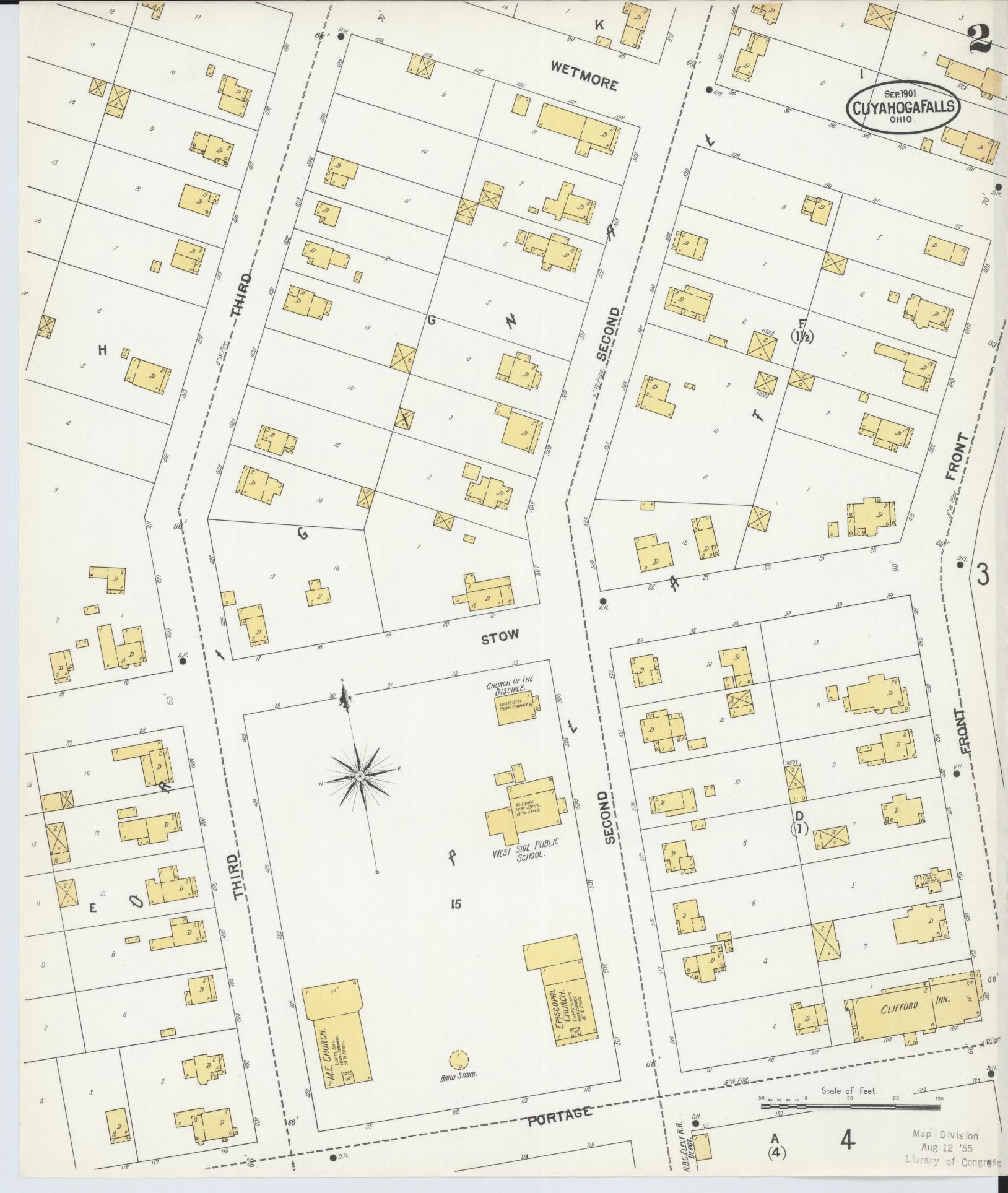 Sanborn Fire Insurance Map from Cuyahoga Falls, Summit County, Ohio (1901), Sheet #0002 - Historic Sanborn Fire Insurance Map Print, vintage old map wall art, antique decor, genealogy gift, Ohio Ohio map