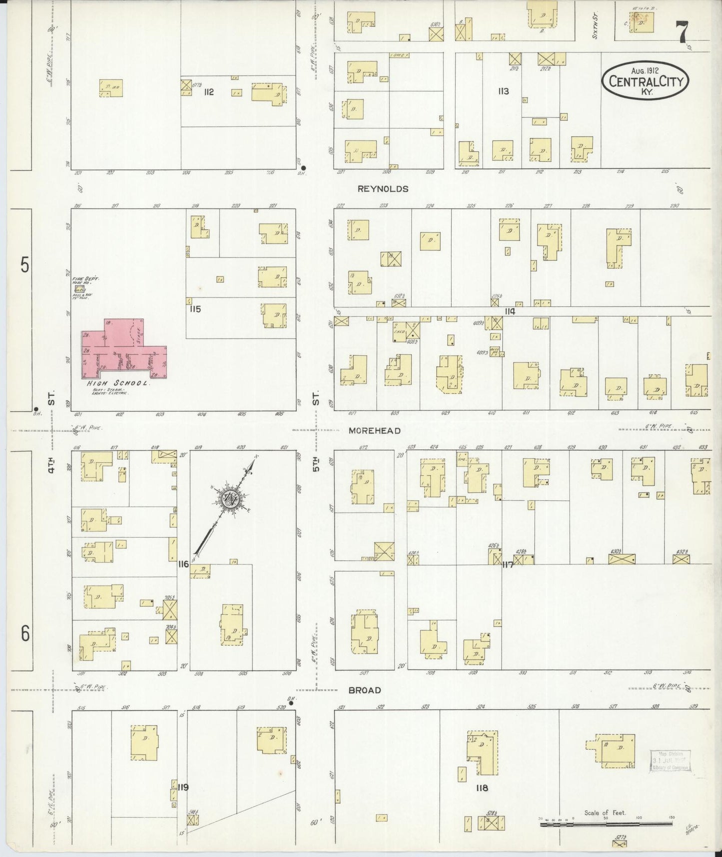 Sanborn Fire Insurance Map from Central City, Mublenberg County, Kentucky (1912), Sheet #0007 - Historic Sanborn Fire Insurance Map Print, vintage old map wall art, antique decor, genealogy gift, Kentucky Kentucky map