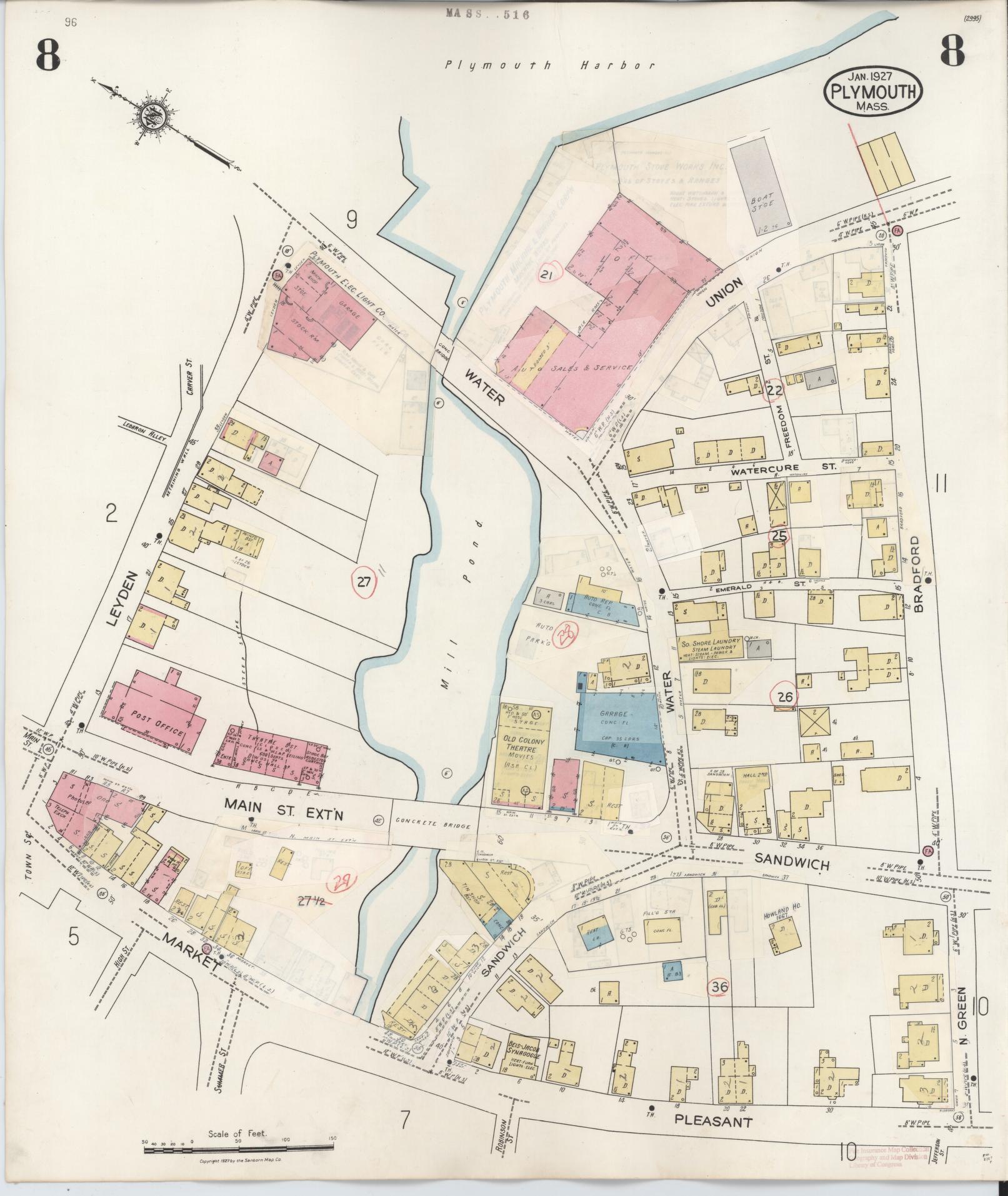 Sanborn Fire Insurance Map from Plymouth, Plymouth County, Massachusetts (1948), Sheet #0008 - Historic Sanborn Fire Insurance Map Print, vintage old map wall art, antique decor, genealogy gift, Massachusetts Massachusetts map