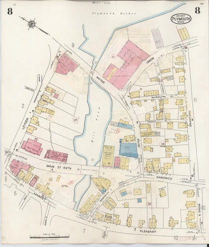 Sanborn Fire Insurance Map from Plymouth, Plymouth County, Massachusetts (1948), Sheet #0008 - Historic Sanborn Fire Insurance Map Print, vintage old map wall art, antique decor, genealogy gift, Massachusetts Massachusetts map