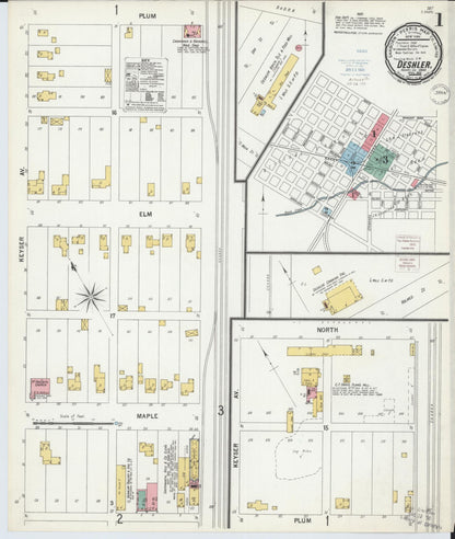 Sanborn Fire Insurance Map from Deshler, Henry County, Ohio (1900), Sheet #0001 - Historic Sanborn Fire Insurance Map Print, vintage old map wall art, antique decor, genealogy gift, Ohio Ohio map