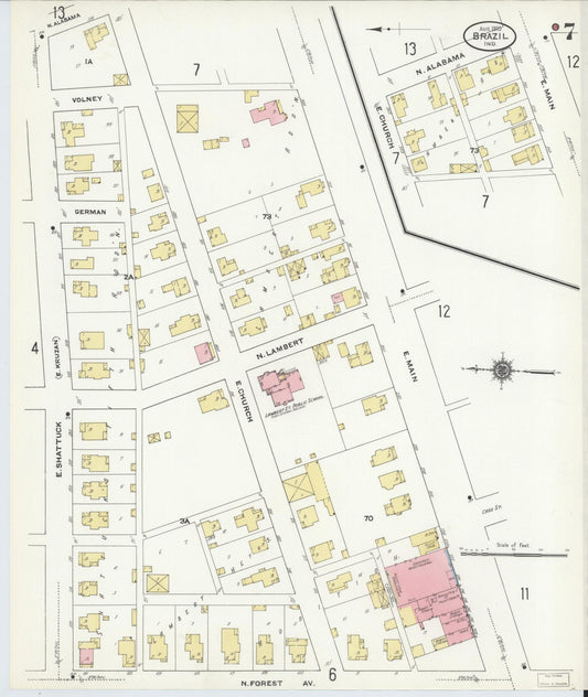 Sanborn Fire Insurance Map from Brazil, Clay County, Indiana (1910), Sheet #0007 - Historic Sanborn Fire Insurance Map Print, vintage old map wall art, antique decor, genealogy gift, Indiana Indiana map