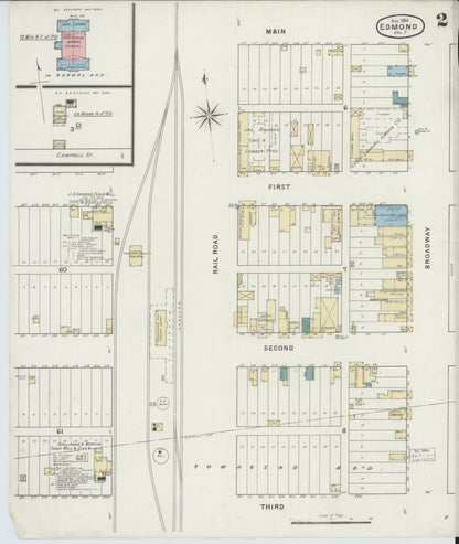 Sanborn Fire Insurance Map from Edmond, Oklahoma County, Oklahoma (1894), Sheet #0002 - Complete Map Set gallery image, historic Sanborn map, vintage wall art, Edmond Oklahoma