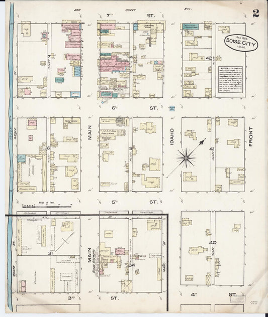 Sanborn Fire Insurance Map from Boise, Ada County, Idaho (1884), Sheet #0002 - Historic Sanborn Fire Insurance Map Print, vintage old map wall art, antique decor, genealogy gift, Idaho Idaho map