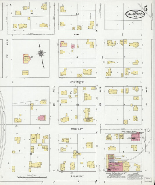 Sanborn Fire Insurance Map from Grand Rapids, Wood County, Wisconsin (1919), Sheet #0005 - Historic Sanborn Fire Insurance Map Print, vintage old map wall art, antique decor, genealogy gift, Wisconsin Wisconsin map