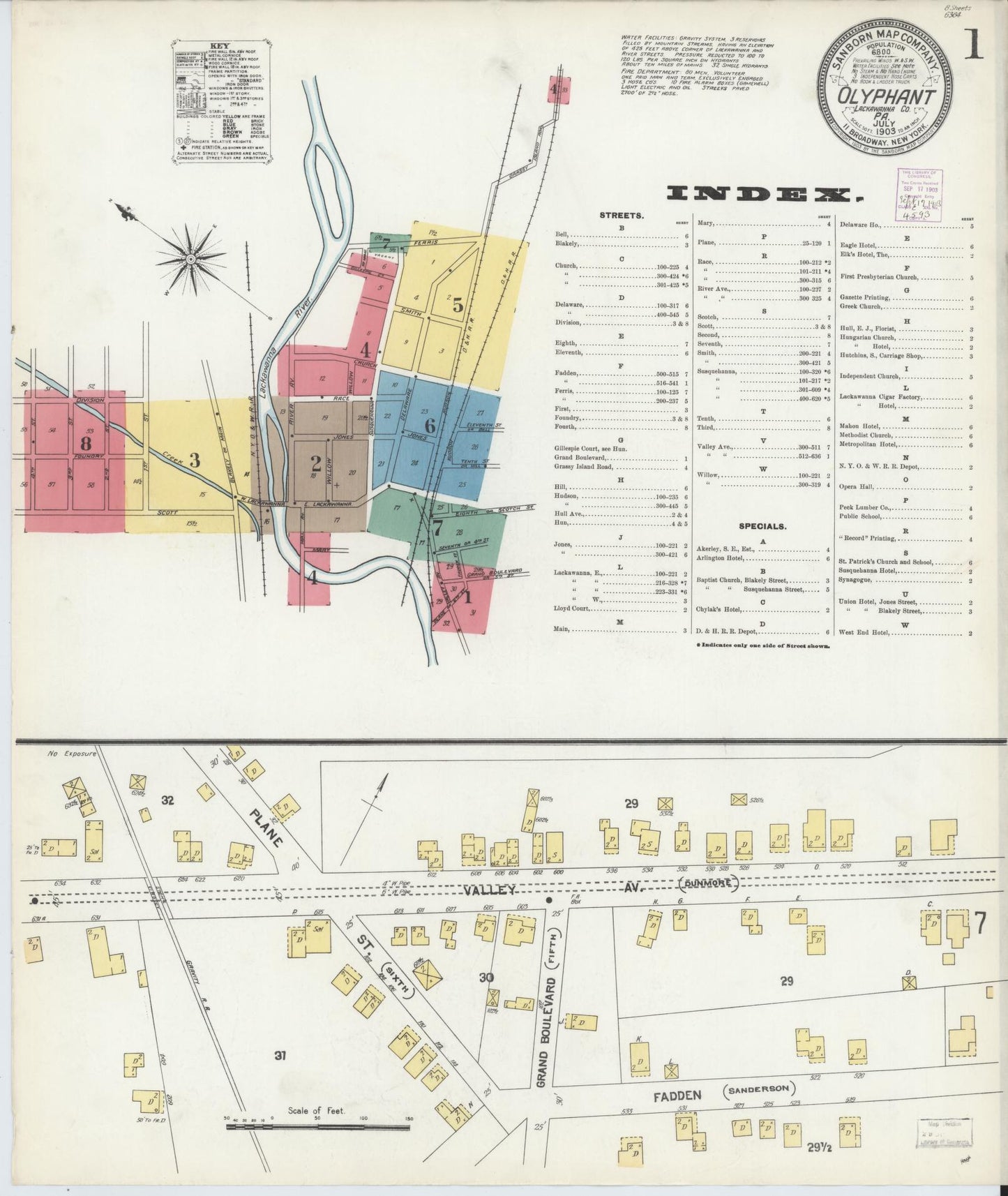 Sanborn Fire Insurance Map from Olyphant, Lackawanna County, Pennsylvania (1903), Sheet #0001 - Historic Sanborn Fire Insurance Map Print, vintage old map wall art, antique decor, genealogy gift, Pennsylvania Pennsylvania map