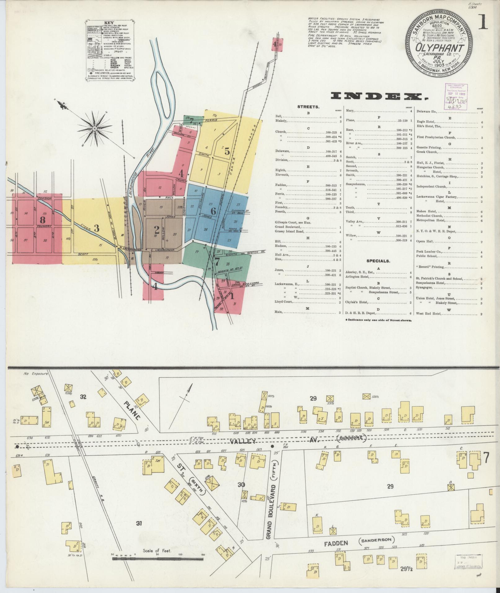 Sanborn Fire Insurance Map from Olyphant, Lackawanna County, Pennsylvania (1903), Sheet #0001 - Historic Sanborn Fire Insurance Map Print, vintage old map wall art, antique decor, genealogy gift, Pennsylvania Pennsylvania map