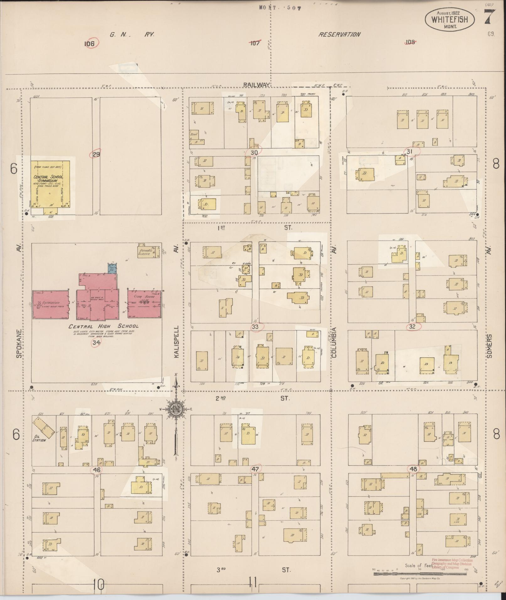 Sanborn Fire Insurance Map from Whitefish, Flathead County, Montana (1932), Sheet #0007 - Historic Sanborn Fire Insurance Map Print, vintage old map wall art, antique decor, genealogy gift, Montana Montana map